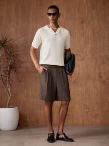 AKNOTIC Business Casual 男士夏季休闲纯色短袖针织上衣 - 杏色 - 查看 5