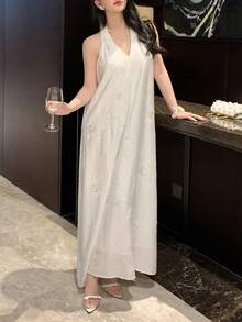 DAZY Women's Solid Color Minimalist Sleeveless Mid-Length Dress, Casual Everyday Wear Summer Sun Dresses For Women - White - View 5