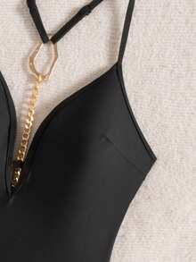 Bonvoyette Women's Black One-Piece Swimsuit,Cute Backless Halter Neck Monokini,Summer Beach Vacation Holiday Cut Out Bathing Suit Swimming Cruise Wear - Black - View 10