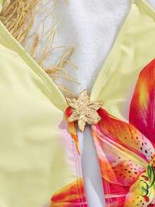 Swim Vcay 女士春夏沙滩音乐节花卉印花金属V领时尚性感优雅连体泳衣 - 彩色 - 查看 6