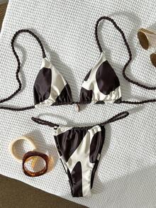 Swim Mod 女士随机印花露背编织比基尼套装，春夏款 - 彩色 - 查看 1