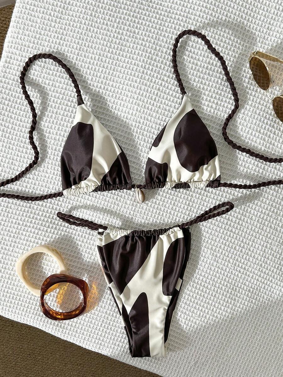 Swim Mod 女士随机印花露背编织比基尼套装，春夏款 - 彩色 - 查看 1