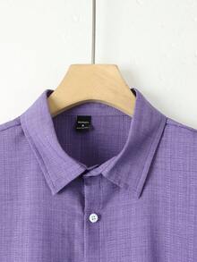 Manfinity RSRT Men's 2 Piece Summer Casual Vacation Set,Solid Color Linen Short Sleeve Front Button Shirt And Shorts Coords,Deep Purple Lavender Outfit For Holiday - Purple - View 4
