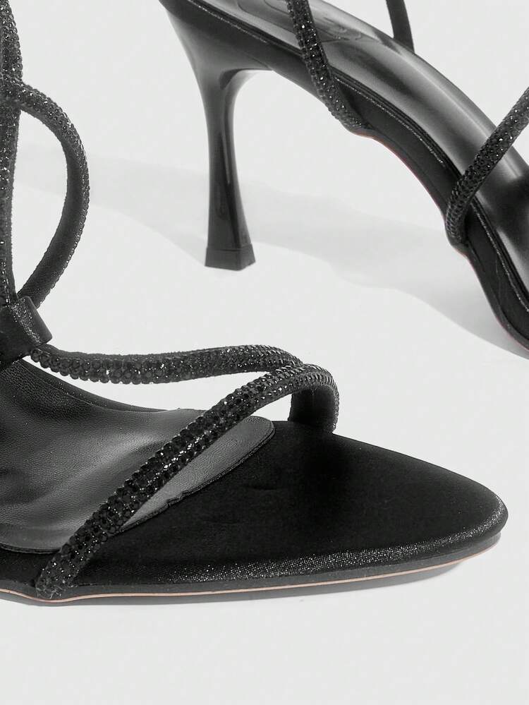 CUCCOO SZL Women Pointed Toe Rhinestone Wrapped Strappy High Heel Sandals, Sexy Glamorous Shiny Silver Party, Event, Club, Festival Shoes For Christmas Spring Shoes