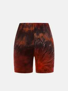 少女休闲扎染宽松圆领T恤和黑色打底裤套装 - 黑色 - 查看 5