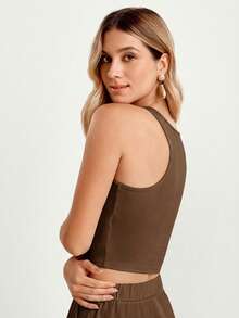 CAJUNI TROPICACAU_TOP 用针织面料制作 - 棕色 - 查看 2