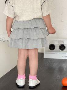 DAZY Pantalones casuales de unicolor con dobladillo con volantes para niñas pequeñas, estilo coreano de verano para niños pequeños - Gris - Ver 2