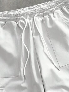 HIMLAND Men's Casual Multi-Pocket Elastic Waist Drawstring Design Pants - Light Grey - View 3