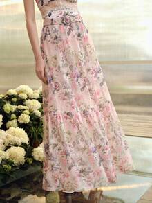 MOTF PREMIUM WOMEN'S FLORAL PRINT ROMANTIC LONG SKIRT, SPRING/SUMMER - Baby Pink - View 7