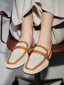 Giày bệt hở mũi thoáng khí mùa thu 2025 cho nữ, gót thấp, quai hậu, giày vải xuân/hè màu mơ - màu nâu - Xem 4