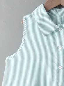 SHEIN Kids Tween Girls' Elegant Sleeveless Woven Blouse With Bow Decor,Blue And White Stripe,Summer,Casual,School,Back-To-School,Tween Tops For Girls - Mint Blue - View 5
