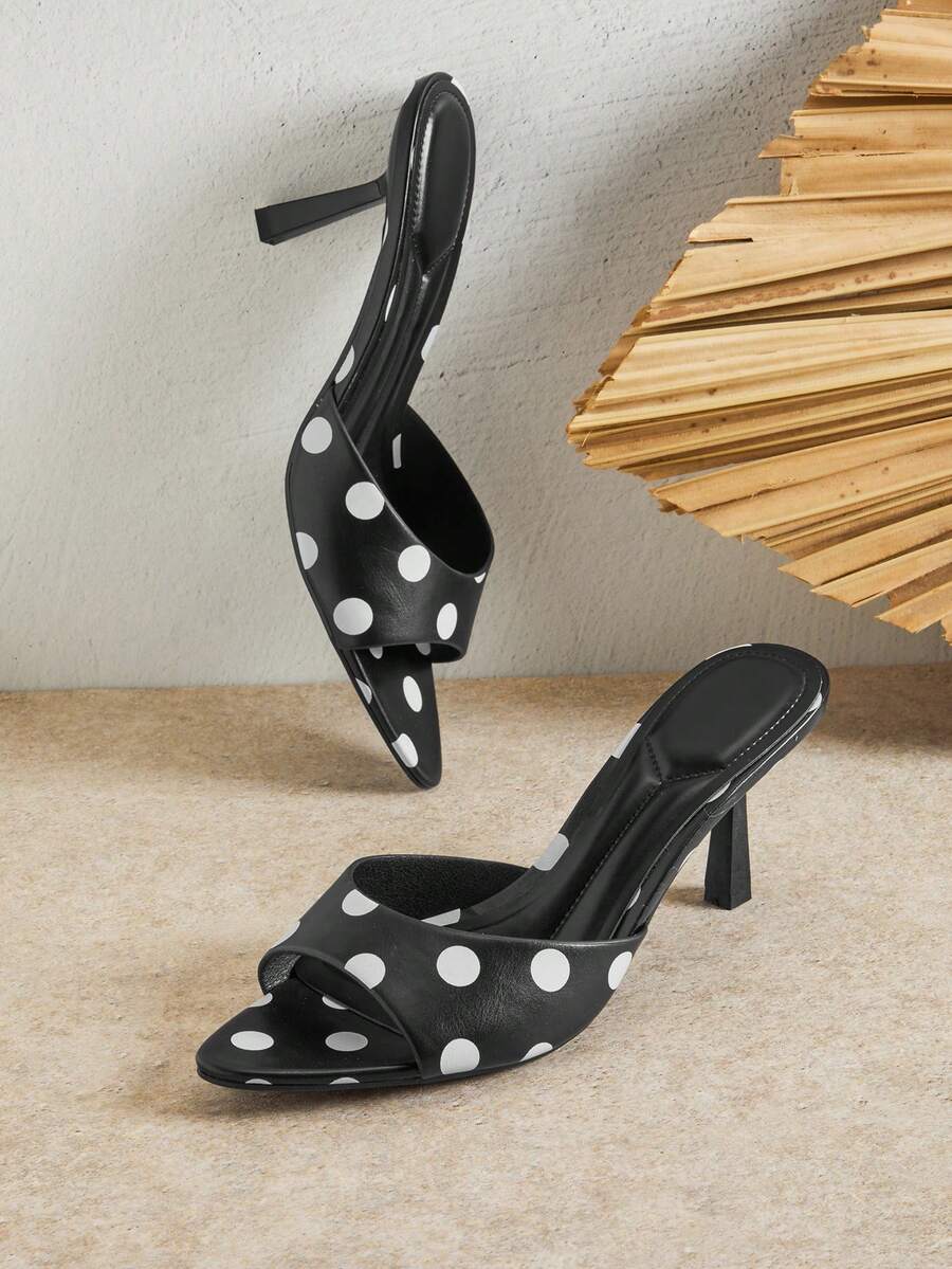 SHUZIA Women Minimalist Sexy Pointy Toe Polka Dot Stiletto Heel Sandals - Black - View 1