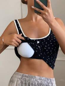 DAZY Ditsy Floral Contrast Trim Camisole Top With Built-In Bra Pad For Women - Black - View 5