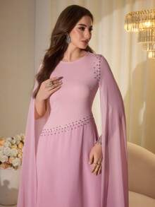 Modelyn Đầm nữ thanh lịch ôm sát, đính đá lấp lánh, kiểu Pháp tinh tế, màu hồng. - Hồng - Xem 3