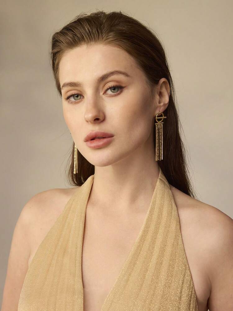 1 PAIRE DE BOUCLES D'OREILLES À FRANGES AVEC STRASS