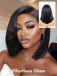 ALL READY WIG Bye Bye Knots 7x5 Lace Closure Side Part Layered Bob Glueless Wig With Side Swept Bangs With Invisible Drawstring Natural Hairline Pre Cut Pre Pluck Pre Bleached Tangle-Free Transparent Lace 100% Human Hair Beginner Friendly - SNatural - View 3