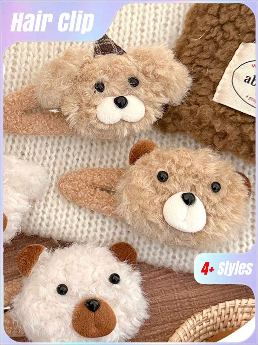 1pc Autumn Winter Plush Bear & Dog Hair Clips, Sweet Cute BB Clips, Girl's Front Bangs & Flyaway Hair Pins - Multicolor - View 1