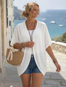 EMERY ROSE Women's Casual Batwing Sleeve Regular Outerwear For Daily Wear - White - View 5