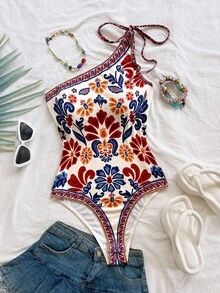 Soleia Bodysuit Rajut Motif Cetak Ukuran Plus Terbaru untuk Liburan Wanita, Pakaian Musim Panas, Pakaian Musim Semi, Festival, Pakaian Pantai Wanita, Liburan. - MultiWarna - View 5