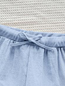 SHEIN Tween Girls' Casual Comfortable Mid-Rise Straight Leg Pants, Versatile - Dusty Blue - View 4