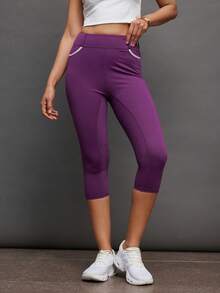 Activina Women's Contrast Color Fitted Casual Breathable Equestrian Pants - Purple - View 5
