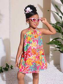 年轻女孩休闲度假露背印花连衣裙 - 橘色 - 查看 4