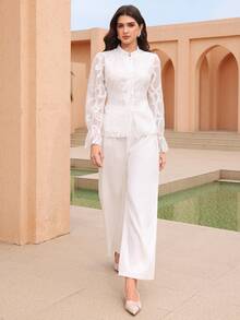 Graceveil 刺绣收腰女士休闲衬衫 - 白色 - 查看 4