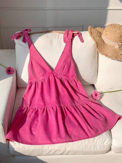 Comfortcana Women's Solid Color Casual Denim Dress