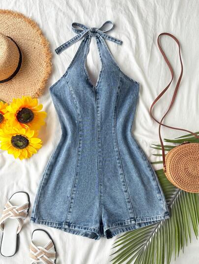 Soleia 女士休闲系带牛仔连体裤