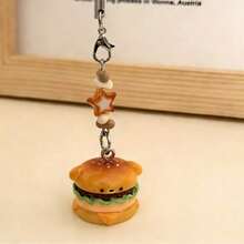 Accesorio de llavero con colgante de gato, perro y hamburger de dibujos animados, para estudiantes - Multicolor - Ver 11