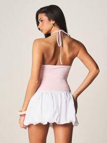 MISSGUIDED Double Layered Halter Neck Camisole Top With Cross Back Design For Summer Casual And Party Wear - Pink - View 2