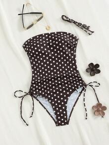 Swim Mod 女士沙滩音乐节春夏波点吊带抽绳连体泳衣 - 彩色 - 查看 3