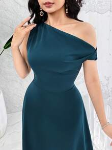 Feyla Đầm nữ thanh lịch màu trơn, vạt bất đối xứng - Màu xanh lam - Xem 6