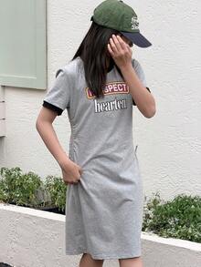 DAZY 少女卡通图案连衣裙 - 灰色 - 查看 2