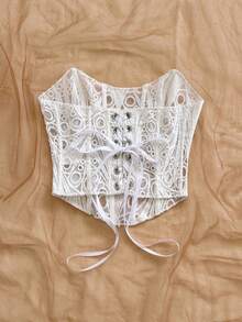 Soleia Spring/Summer New Casual Vacation Western Beach Wedding Guest Attire Graduation Brunch, St. Patrick's Day Spring Break Easter Music Festival Elegant Boho Tropical Backless Romantic Valentine's Day Wedding Season Date Lace Texture White Tube Top For Women - White - View 2