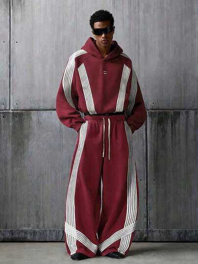 NEON BLANC Sudadera con capucha y pantalones para hombres, estilo deportivo, diseño a rayas, corte holgado, estilo urbano.