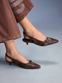 CUCCOO GRLICON Women's Fashion Commuter Buckle Pointed Toe High Heels - dark brown - View 6