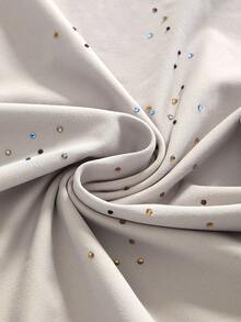 ROMWE Avant 前卫Y2K扭结肩带露肩水钻装饰女式上衣 - 卡其色 - 查看 4