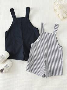 Cozy Pixies 2pcs Baby Boy Cartoon Bear Printed Bib Overalls & Shorts Set - Multicolor - View 6