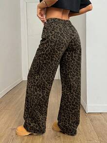 SHEIN PETITE Women's Camouflage Pattern Elastic Waistband Jeans Winter Jeans Party Streetwear Jeans - Brown - View 3