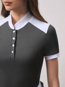 With My Calm Áo thể thao cưỡi ngựa ôm dáng cổ polo phối màu tương phản dành cho nữ - Nhiều màu - Xem 4