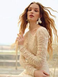 MOTF PREMIUM WOMEN'S ASYMMETRIC HEM ROMANTIC LONG DRESS WITH WAIST CINCHING, SUITABLE FOR SPRING/SUMMER - Apricot - View 10