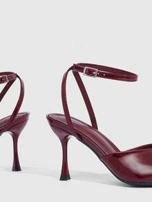 CUCCOO SZL Women's Shoes Pointed Burgundy Patent Leather Ankle Strap Wrapping Belt Decorative Fashion Dating Party Style Sexy Style Stiletto High Heel Sandals Summer Shoes - Burgundy - View 7