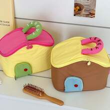 1pc Dopamine Color Block Large Capacity Cosmetic Bag, Portable Travel Handheld Zipper Storage Bag - Multicolor - View 2
