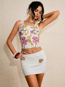 Poéselle 女士假日花卉亮片蕾丝边短款上衣 - 彩色 - 查看 4