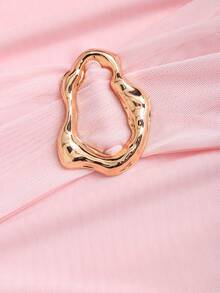 Sweetra Elegant French Style Romantic Ruffled Hem Fitted Casual Dress With Metal Buttons, Suitable For Dates, Vacation, Pink - Pink - View 6