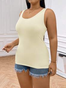 SHEIN Essnce Áo tank top cỡ lớn dành cho nữ, gồm 2 chiếc, áo tank top đen và áo tank top trắng, áo thun cơ bản mùa thu, áo mặc trong nhà và ngoài trời, áo kiểu yếm để đi chơi, áo trắng mùa thu dành cho nữ. - Nhiều màu - Xem 2