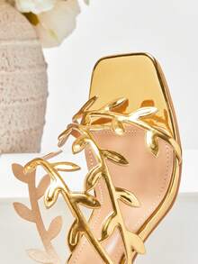 SHUZIA 女士优雅花卉镂空细高跟套脚凉鞋 - 金色 - 查看 7