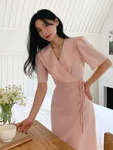 DAZY Women's Ruffle Waist Fitted Mid-Length Dress, Pink - Pink - View 8