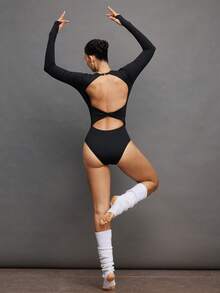 Menodora SHEIN Sport Menodora SHEIN Sport Slim Fit Crew Neck Pullover Unitard Suitable For Ballet, Yoga - Black - View 1